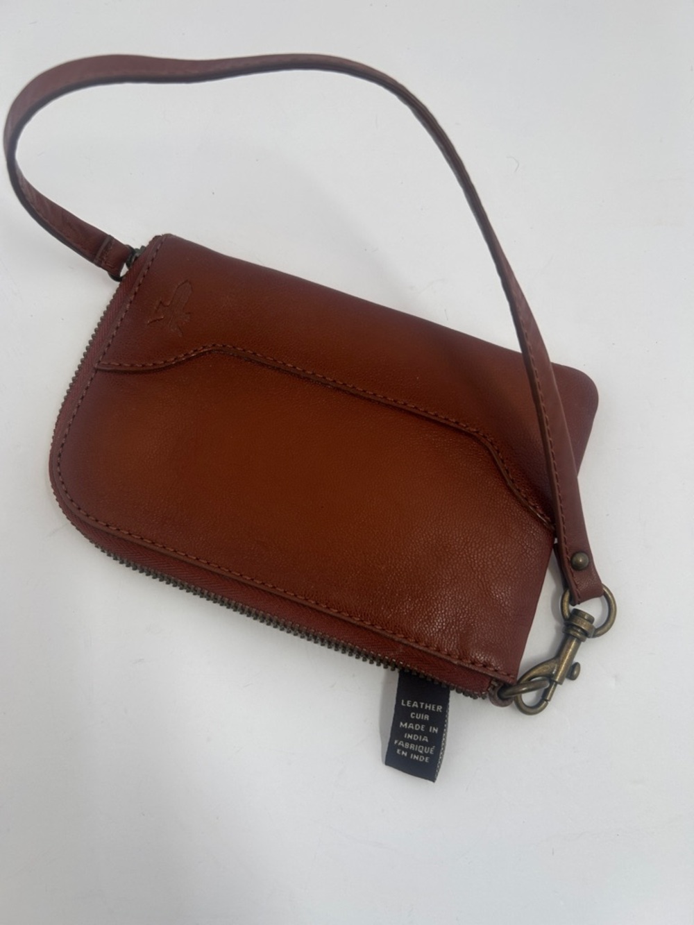 Brown Leather Wristlet Crossbody Bag - Unbranded